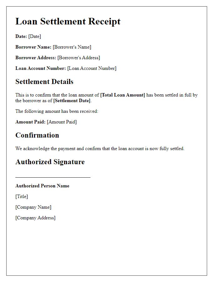 Letter template of Loan Settlement Receipt