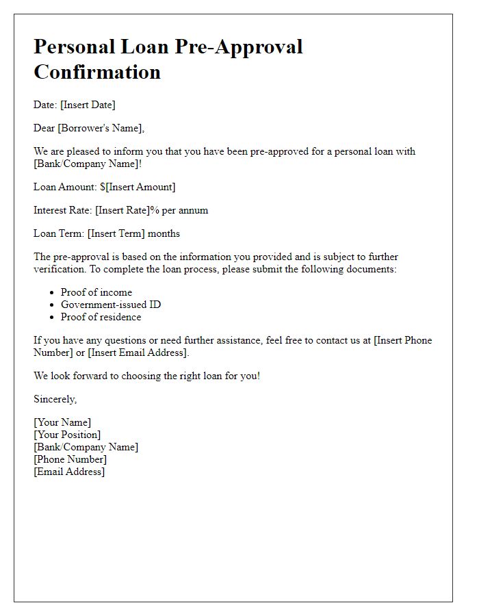 Letter template of personal loan pre-approval confirmation