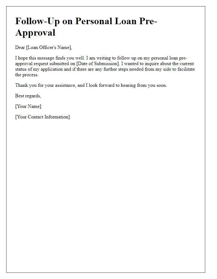 Letter template of personal loan pre-approval follow-up