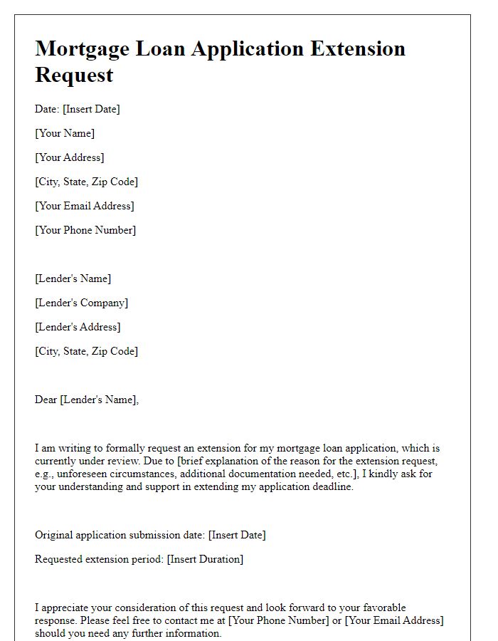 Letter template of mortgage loan application extension request