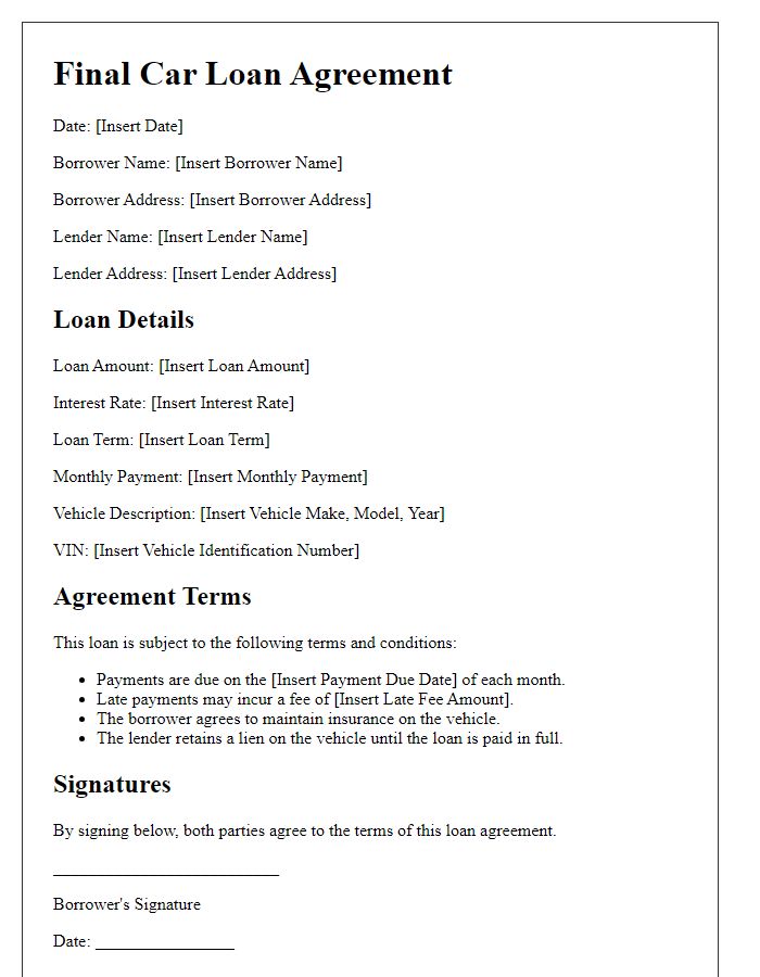 Letter template of final car loan agreement