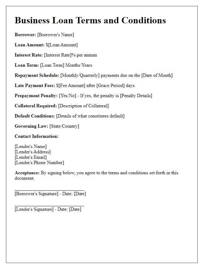 Letter template of business loan terms and conditions.