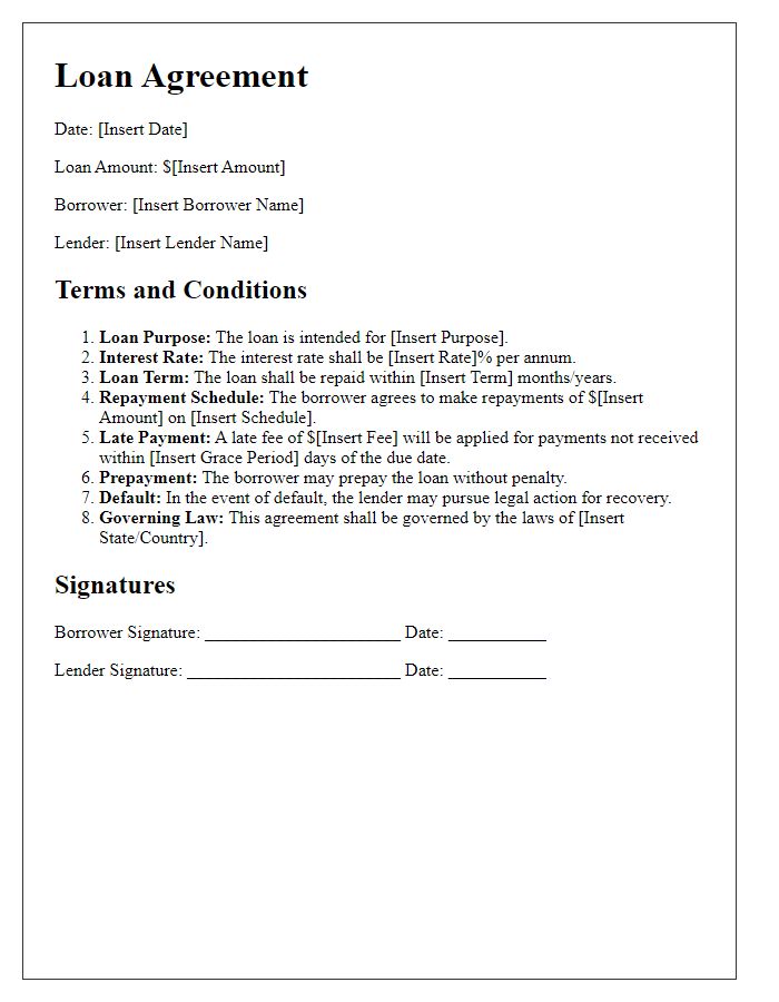 Letter template of loan agreement terms and conditions.