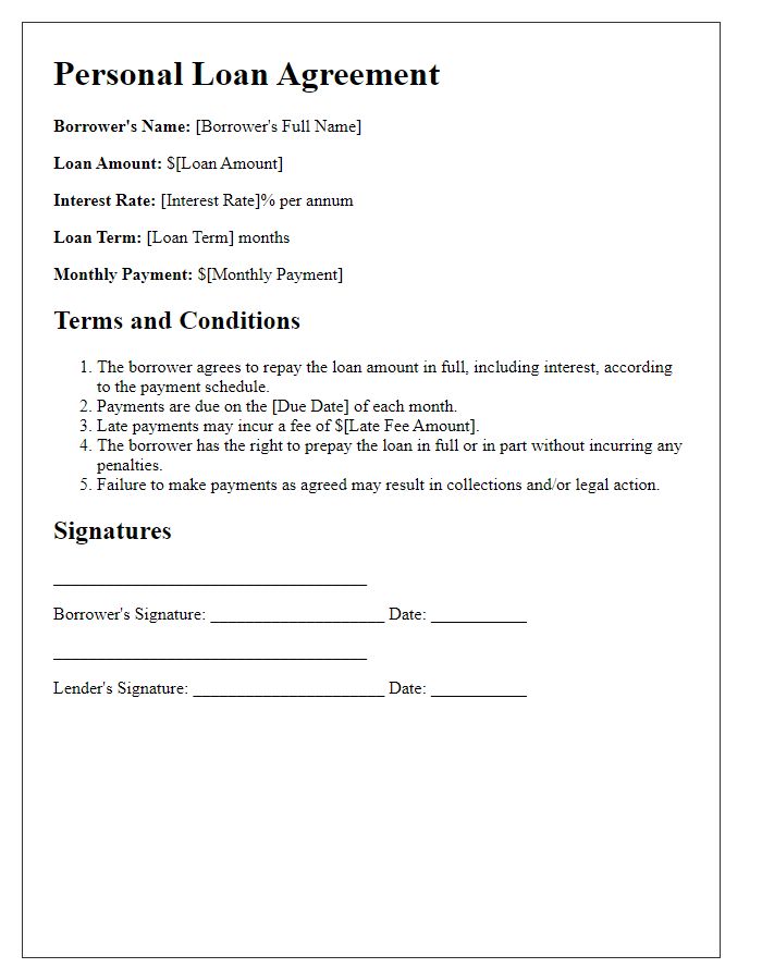 Letter template of personal loan terms and conditions.