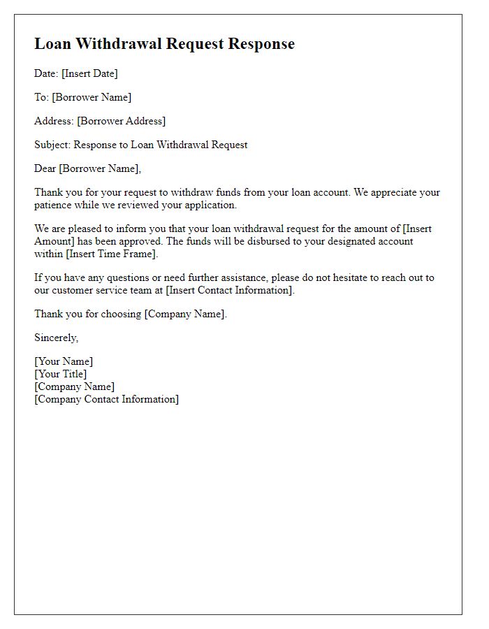 Letter template of loan withdrawal request response