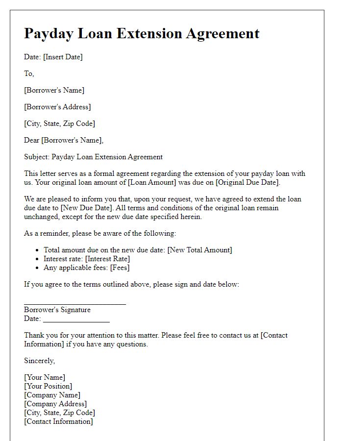 Letter template of payday loan extension agreement