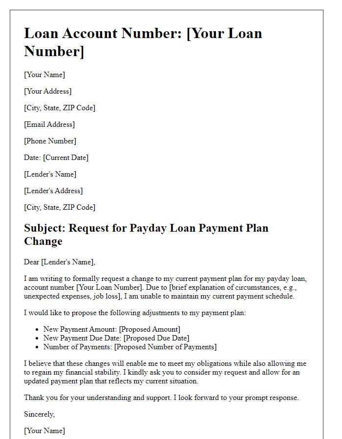 Letter template of payday loan payment plan change