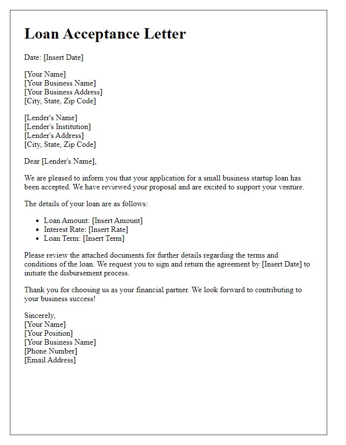 Letter template of small business startup loan acceptance