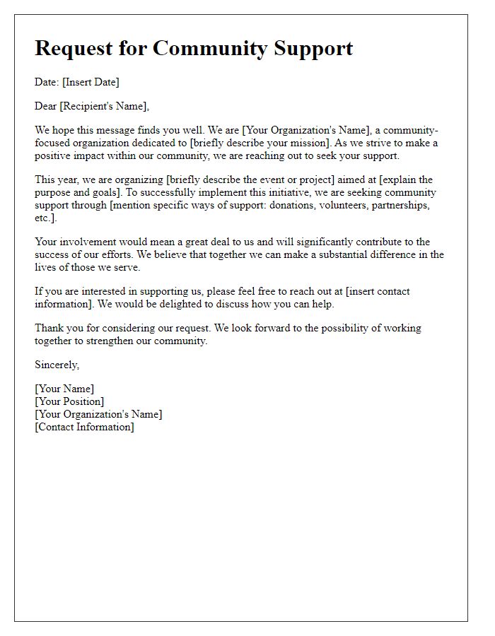 Letter template of community support solicitation