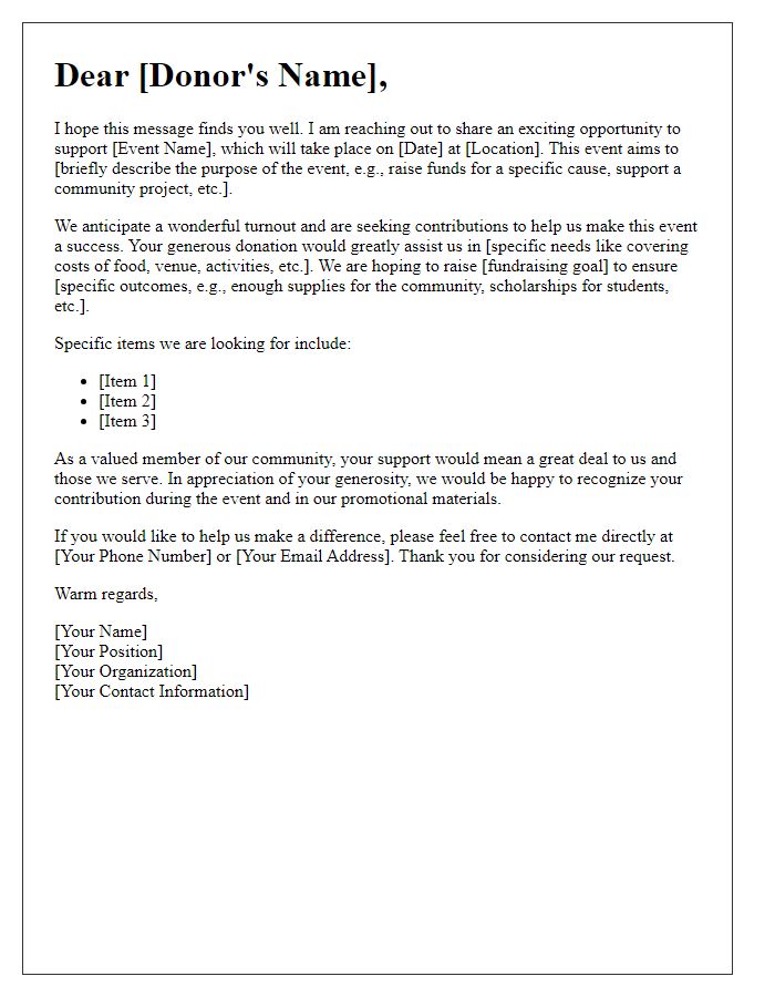 Letter template of event-specific donation request