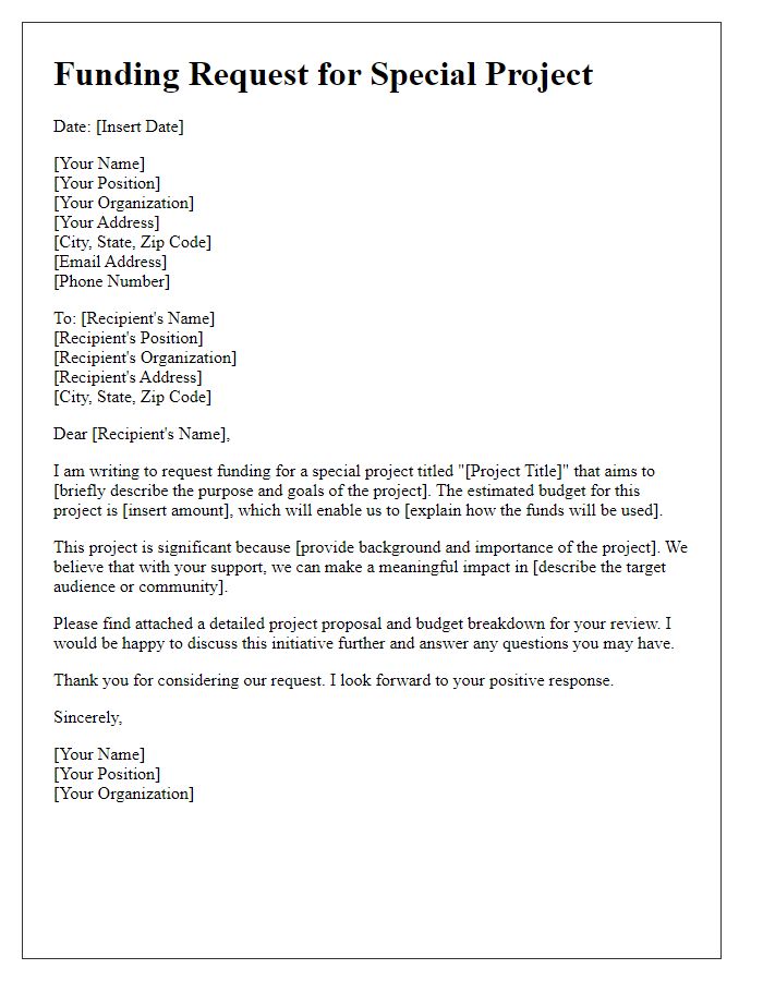 Letter template of special project funding request