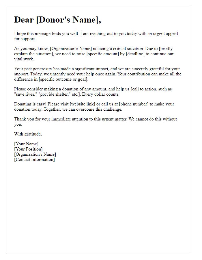 Letter template of urgent fundraising appeal