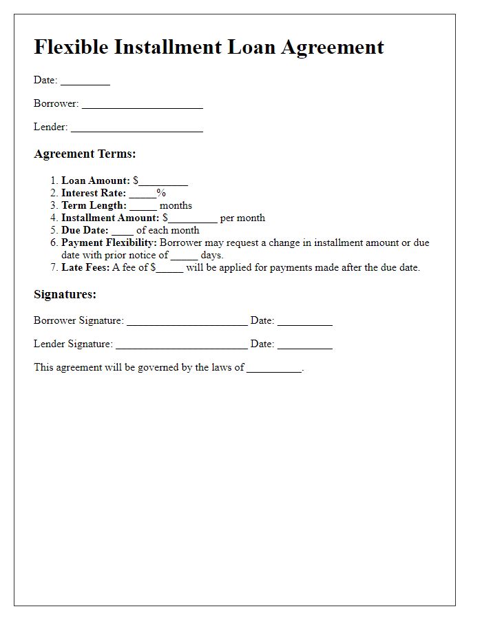 Letter template of agreement for flexible installment loan terms