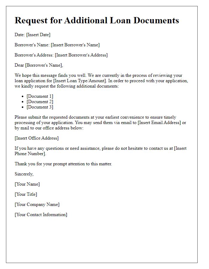 Letter template of additional documents request for loan