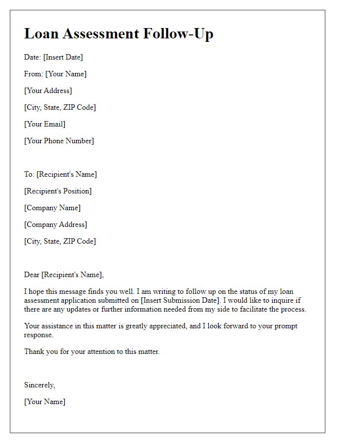 Letter template of loan assessment follow-up