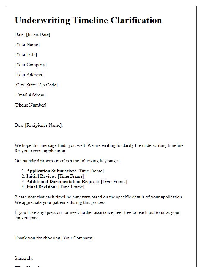 Letter template of underwriting timeline clarification