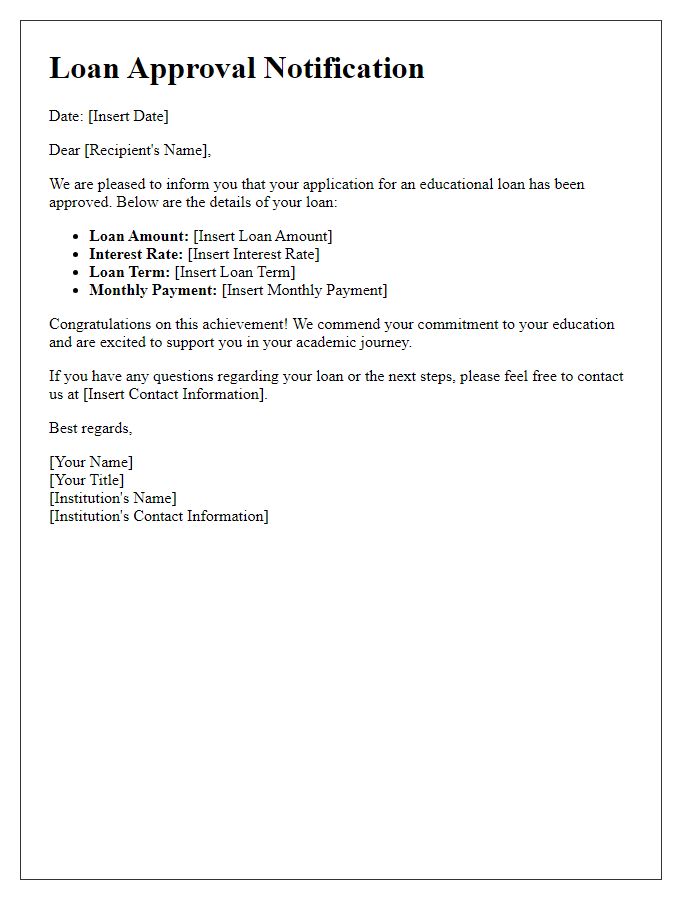 Letter template of educational loan approval notification