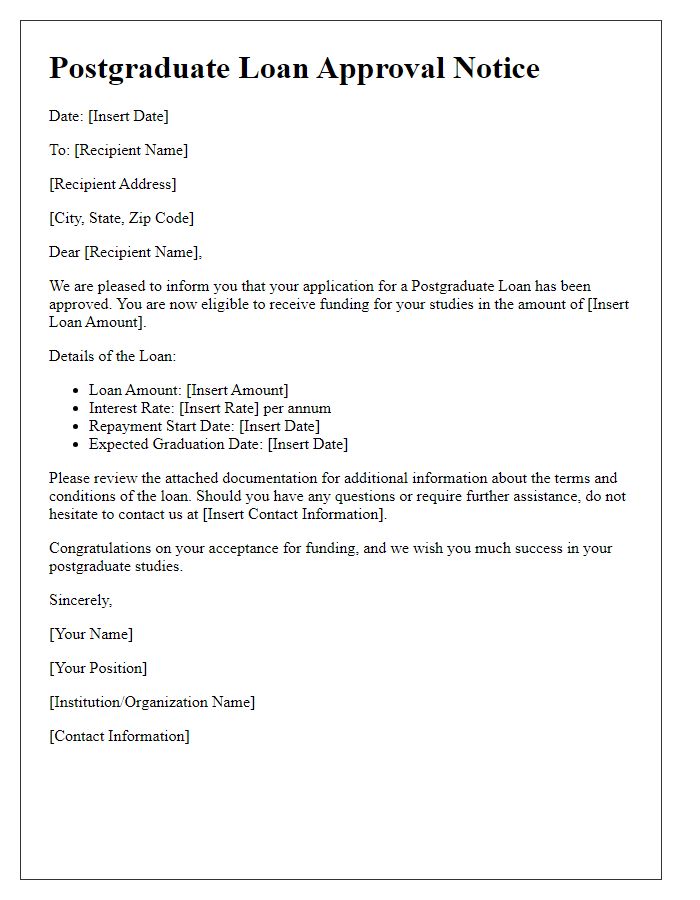 Letter template of postgraduate loan approval notice