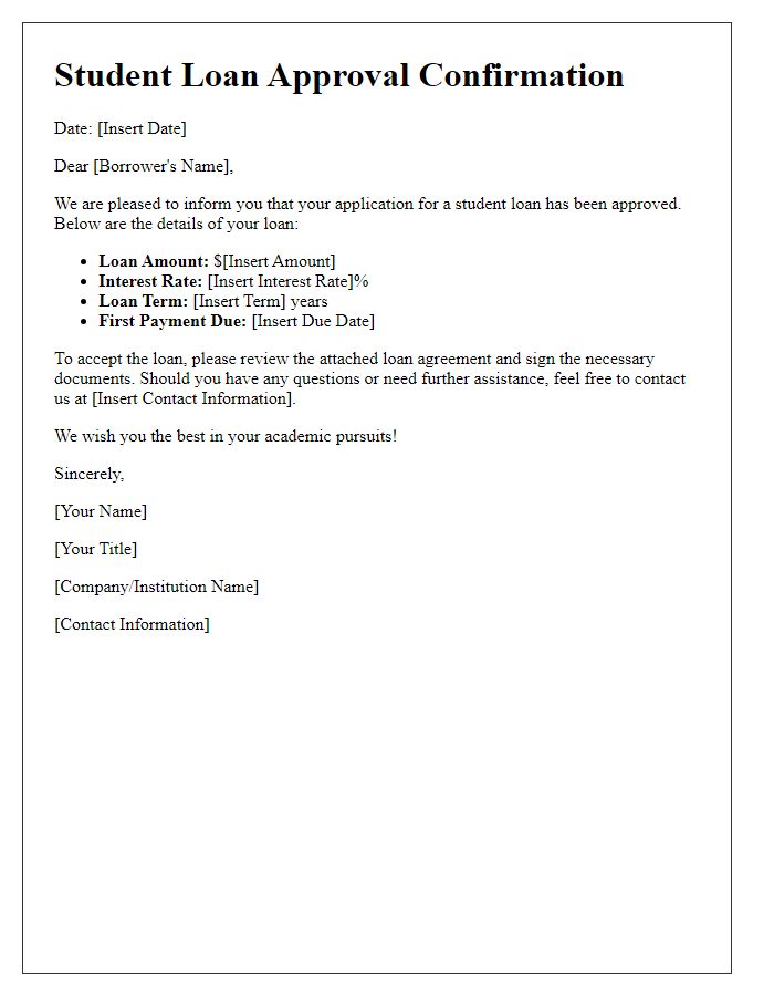 Letter template of student loan approval confirmation