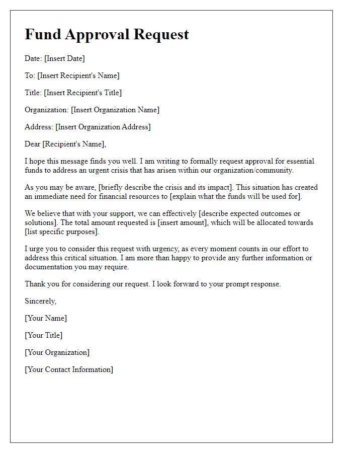 Letter template of essential fund approval request in crisis