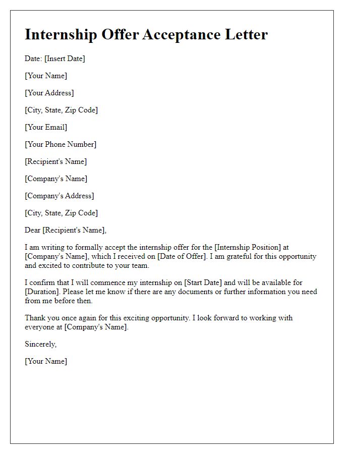 Letter template of accepting internship offer