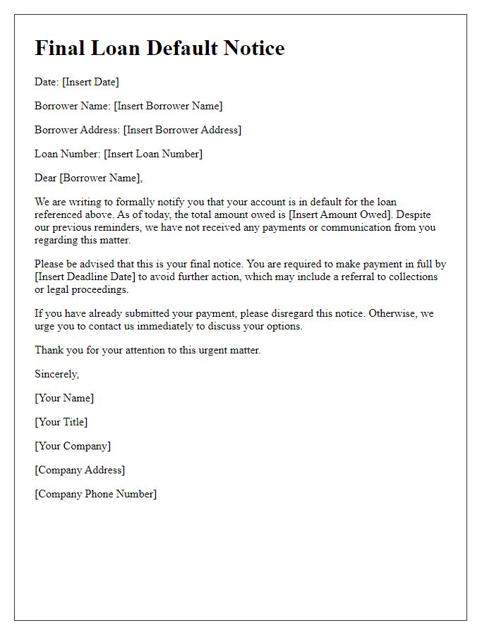 Letter template of final loan default notice.