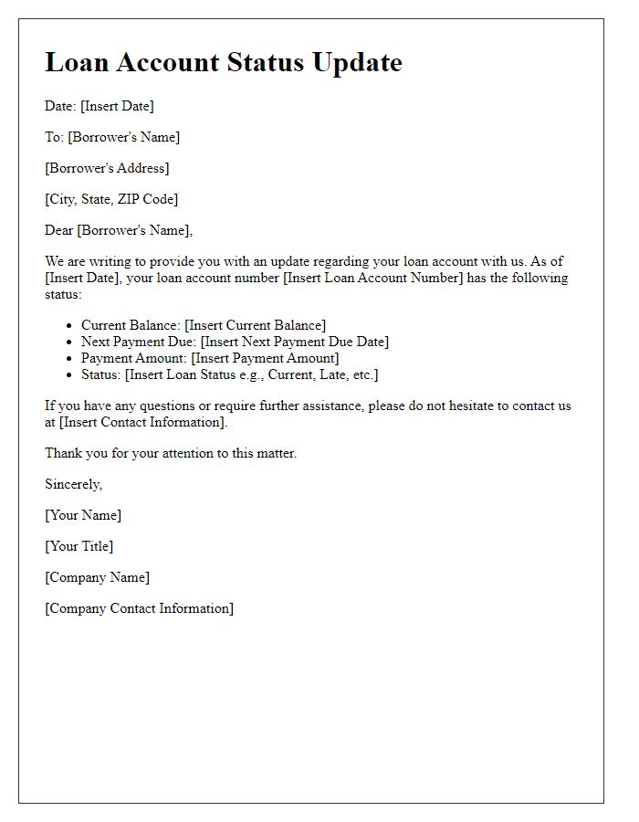 Letter template of loan account status update.