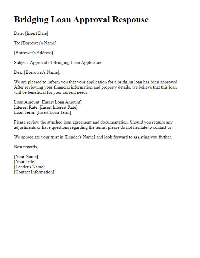 Letter template of bridging loan approval response