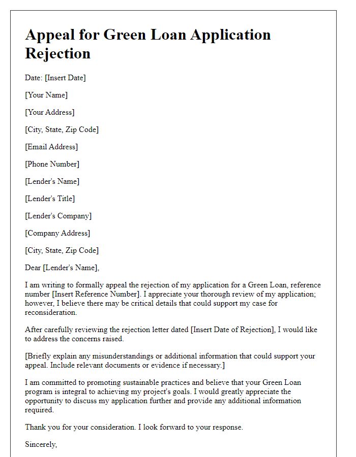 Letter template of green loan application rejection appeal.