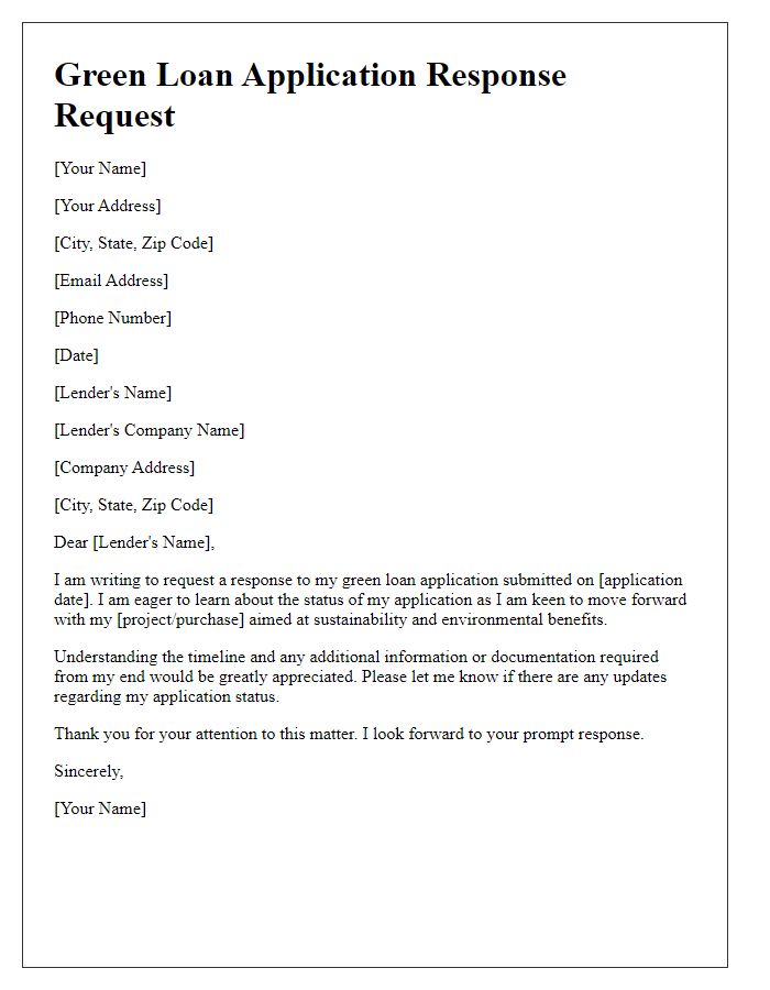 Letter template of green loan application response request.