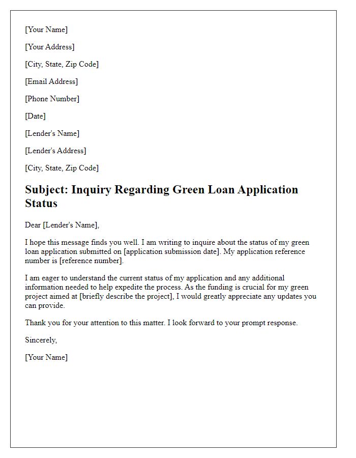 Letter template of green loan application status inquiry.