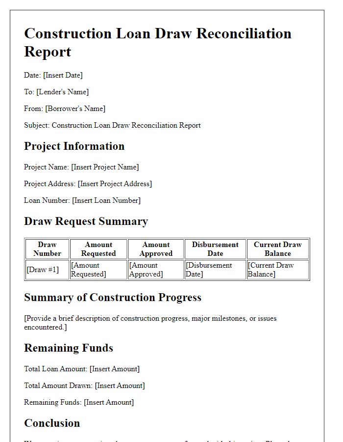 Letter template of construction loan draw reconciliation report