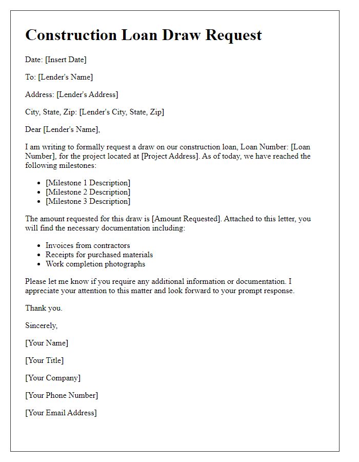 Letter template of construction loan draw request