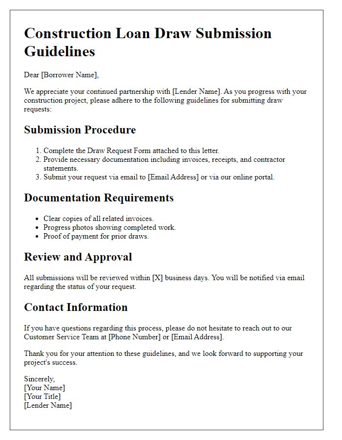 Letter template of construction loan draw submission guidelines