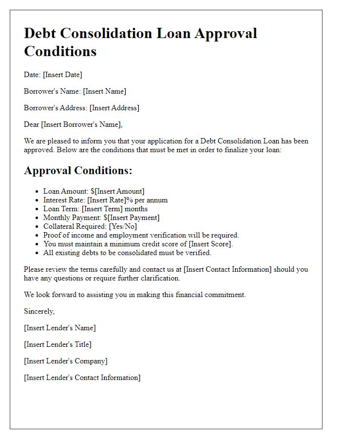 Letter template of debt consolidation loan approval conditions