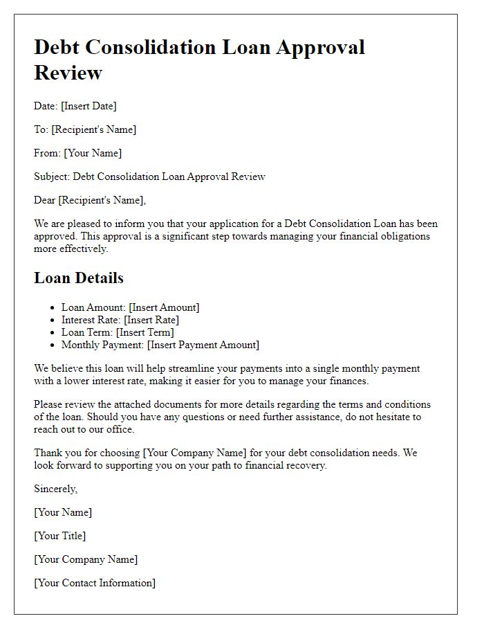 Letter template of debt consolidation loan approval review