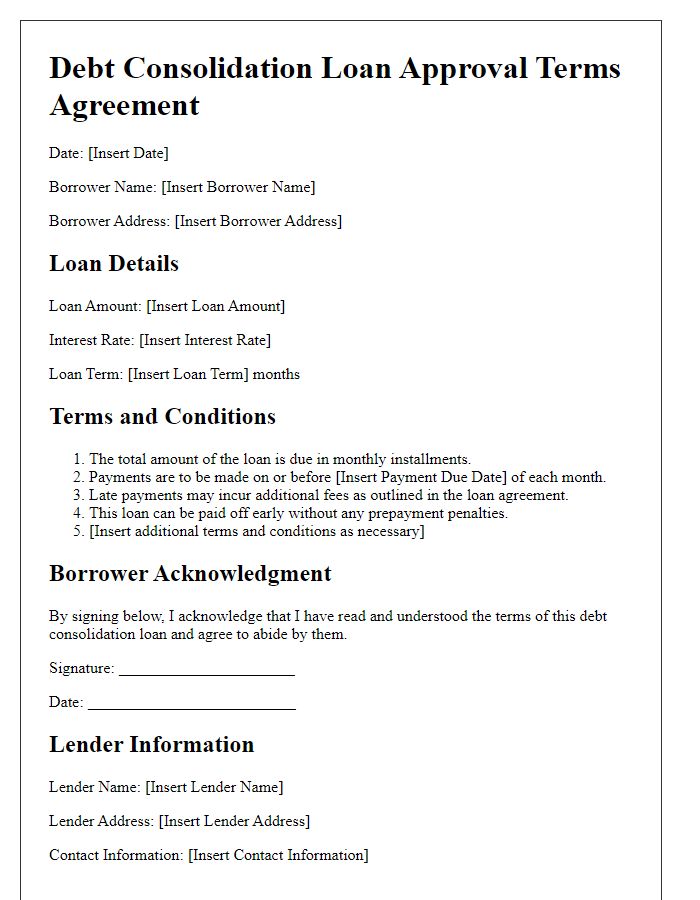 Letter template of debt consolidation loan approval terms agreement