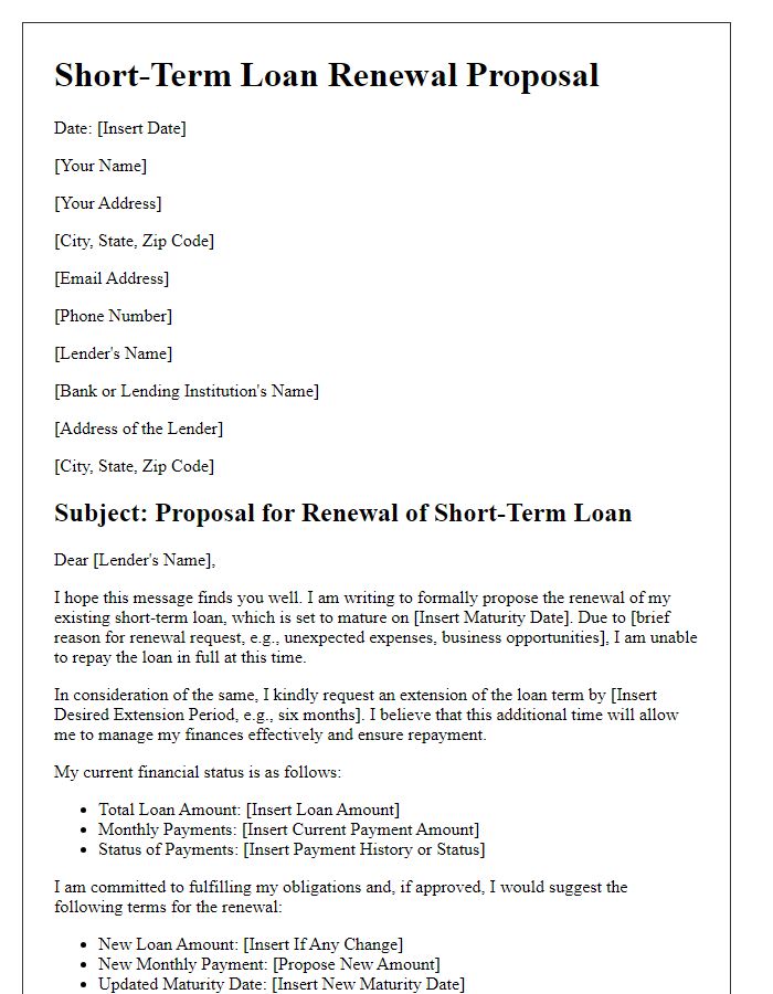 Letter template of Proposal for Short-Term Loan Renewal