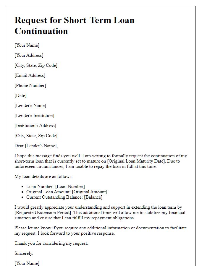 Letter template of Request for Short-Term Loan Continuation