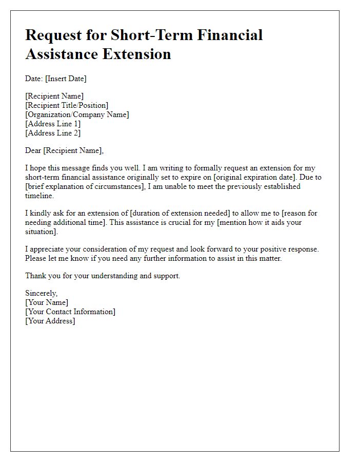 Letter template of Short-Term Financial Assistance Extension