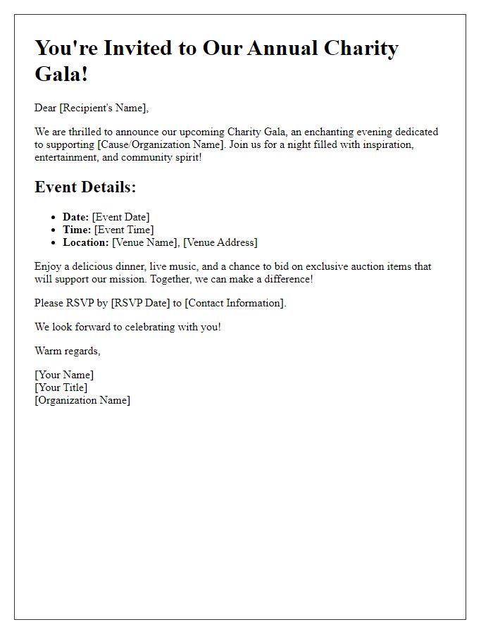 Letter template of announcement for an upcoming charity gala