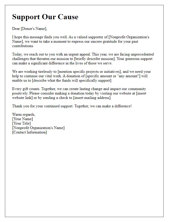 Letter template of appeal for donations to a nonprofit organization