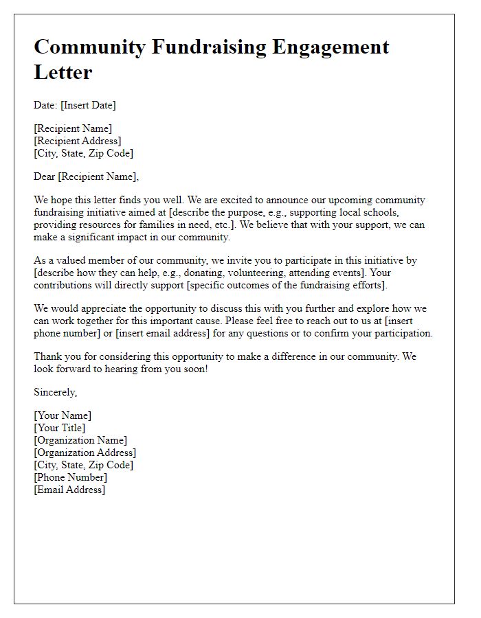 Letter template of engagement for community fundraising efforts