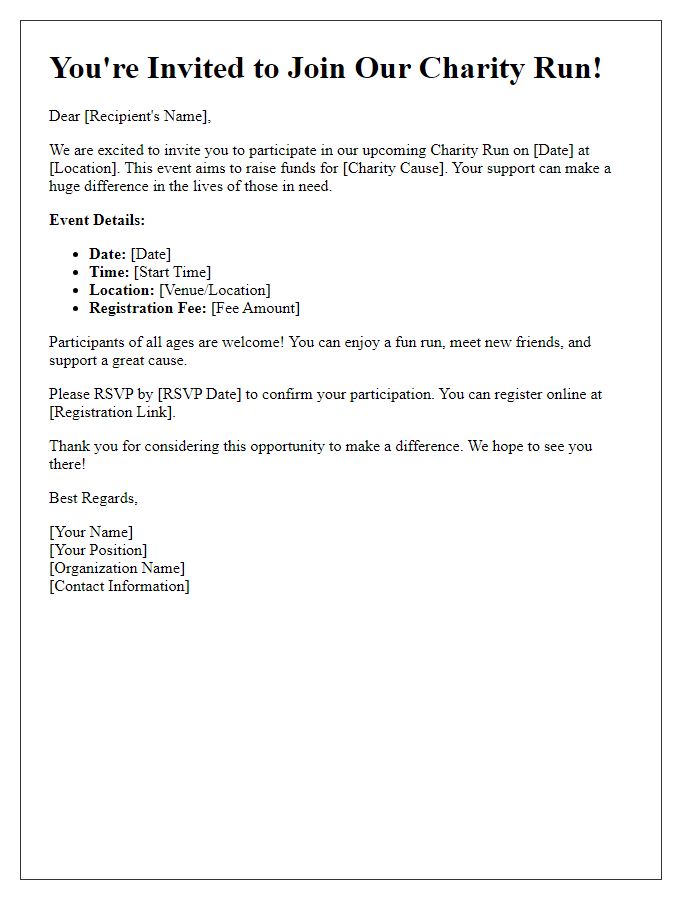 Letter template of invitation to participate in a charity run