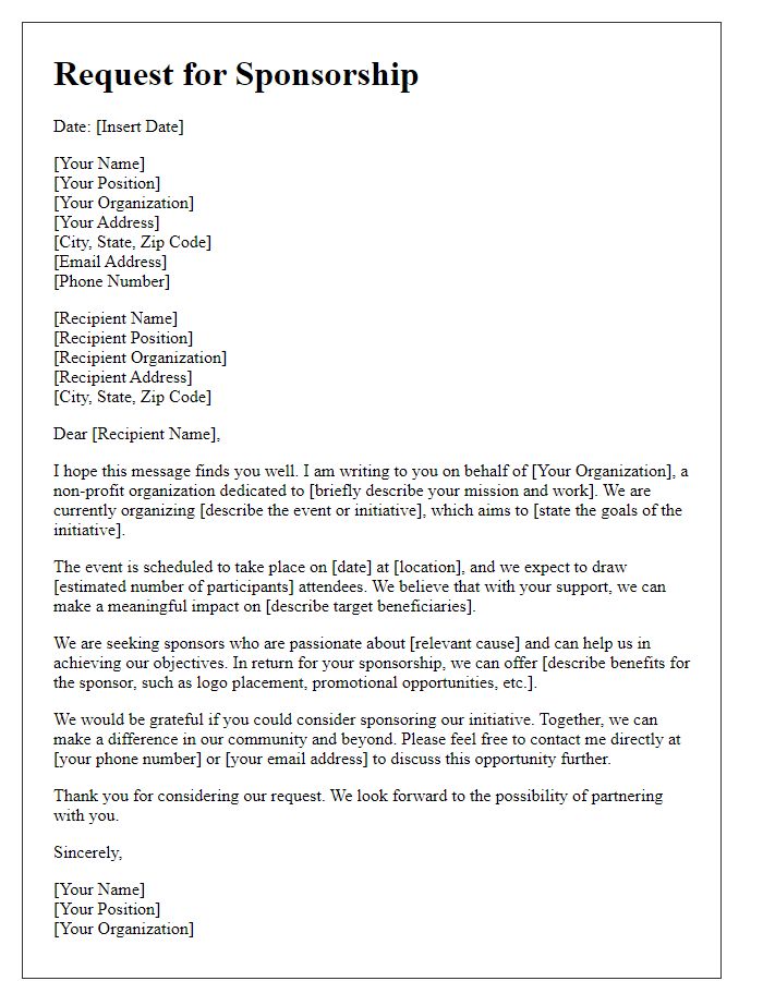 Letter template of sponsorship request for charity initiatives