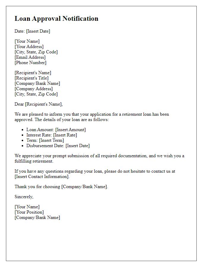 Letter template of retirement loan application approval