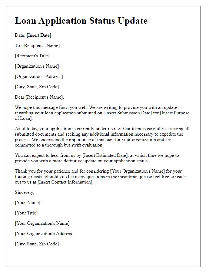 Letter template of non-profit loan application status update