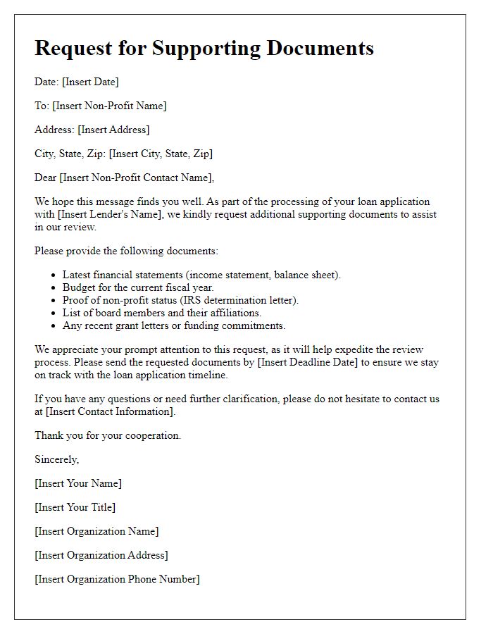 Letter template of non-profit loan application supporting documents request