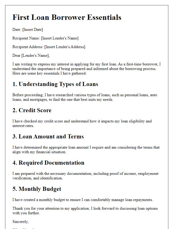 Letter template of First Loan Borrower Essentials