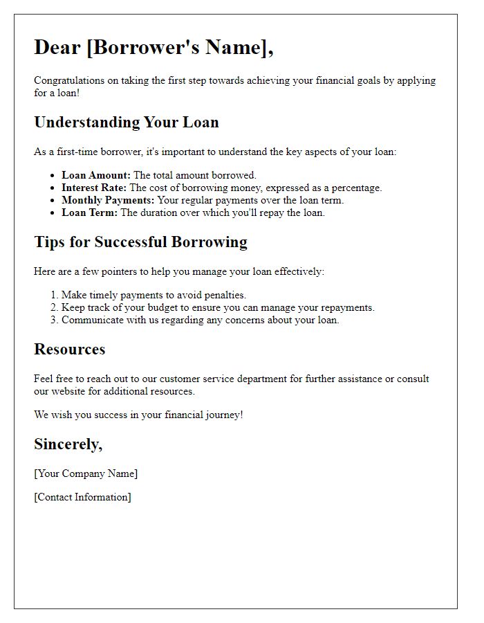 Letter template of First-Time Loan Borrower Insights